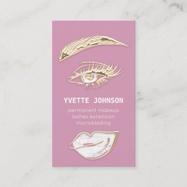 Lash Brows Permanent Makeup Logo QRCode Lip Rose Business Card (Front)