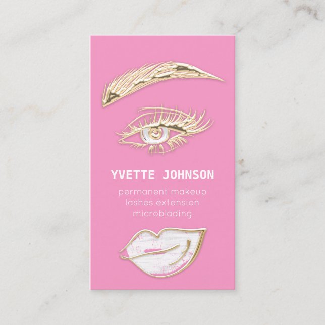 Lash Brows Permanent Makeup Logo QRCode Pink Lips Business Card (Front)