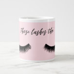 Lash Chat - Those Lashes Tho' Large Coffee Mug<br><div class="desc">Lash Chat II by Alicia Ludwig. Features feathery black lashes and the phrase "Those Lashes Tho'" against a pink background.</div>