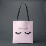 Lash Chat - Those Lashes Tho' Tote Bag<br><div class="desc">Lash Chat II by Alicia Ludwig. Features feathery black lashes and the phrase "Those Lashes Tho'" against a pink background.</div>