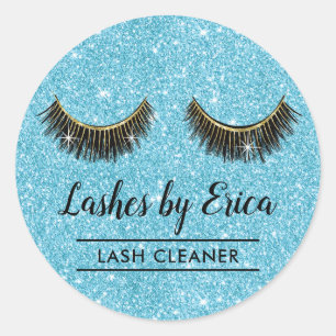 Lash Cleaner Eyelash Extensions Aqua Teal Glitter Classic Round Sticker