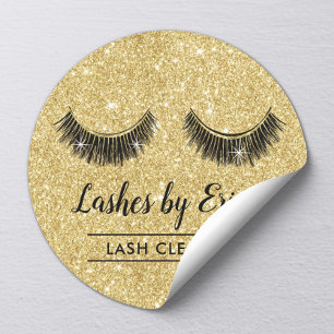 Lash Cleaner Eyelash Extensions Gold Glitter Classic Round Sticker