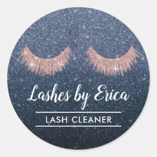 Lash Cleaner Eyelash Extensions Navy Blue Glitter Classic Round Sticker