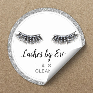 Lash Cleaner Eyelash Extensions Silver Glitter Classic Round Sticker