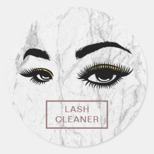 Lash Cleaner Modern White Marble Classic Round Sticker