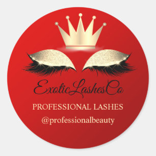 Lash Cleaner  Red  Gold Name Instagra Crown Classic Round Sticker
