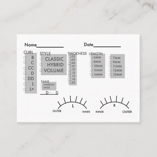 Lash Client Record Card (Front)