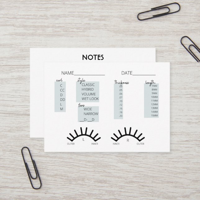 Lash Client Record Card (Front/Back In Situ)