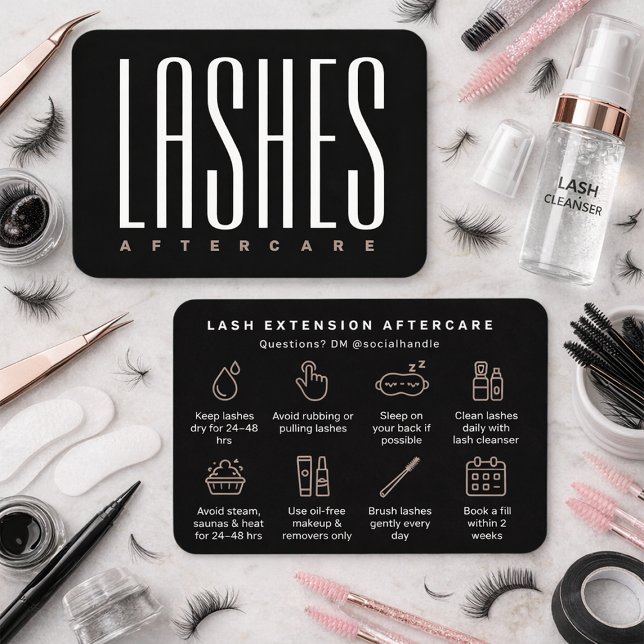 Lash Extension Aftercare Card Black Minimalist  (Creator Uploaded)