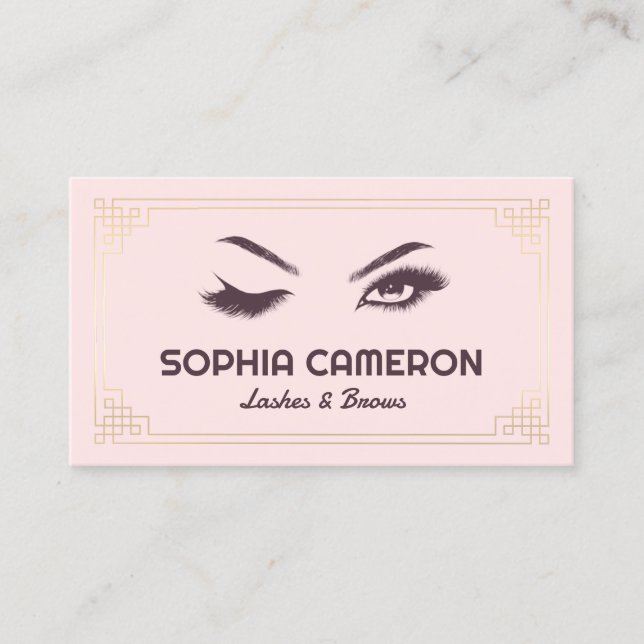 Lash Extension Brows Artist Pink and Gold Business Card (Front)