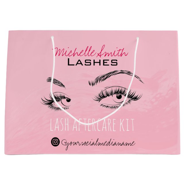 Lash extension Lashes Brow Pink Lash Aftercare Kit Large Gift Bag (Front)