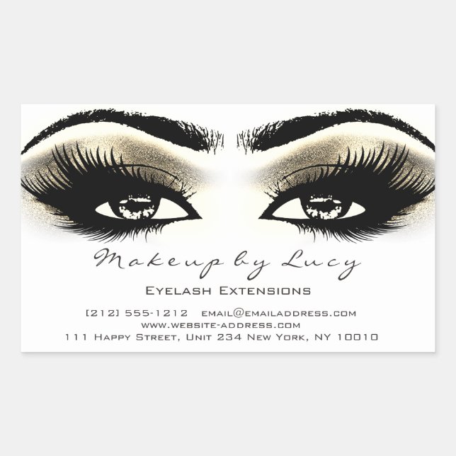 Lash Extension Makeup Beauty Golden  Eyes White Rectangular Sticker (Front)