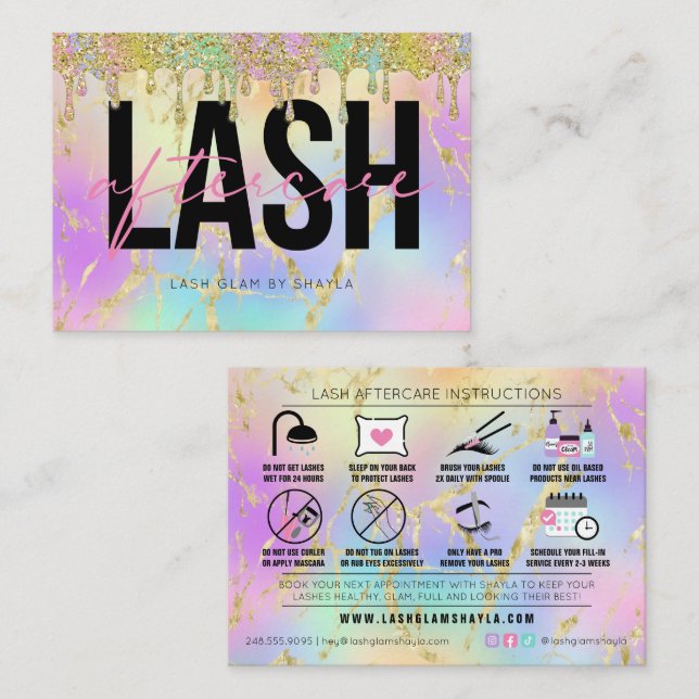Lash Extensions Aftercare Instructions Appointment Business Card (Front/Back)