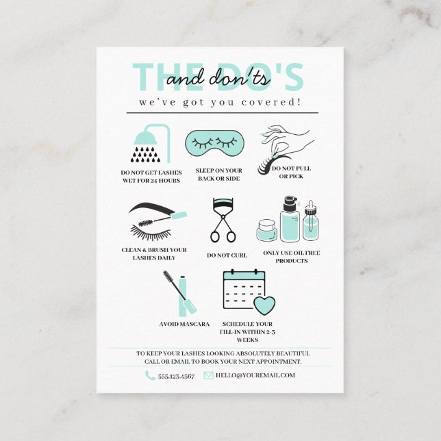 Lash Extensions Aftercare Instructions Business Ca Card (Back)