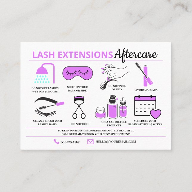 Lash Extensions Aftercare Instructions Business Ca Card (Back)