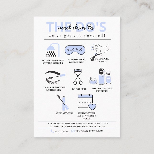 Lash Extensions Aftercare Instructions  Business Card (Back)