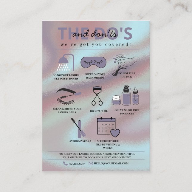 Lash Extensions Aftercare Instructions Business Card (Back)