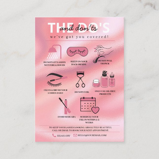 Lash Extensions Aftercare Instructions Business Card (Back)