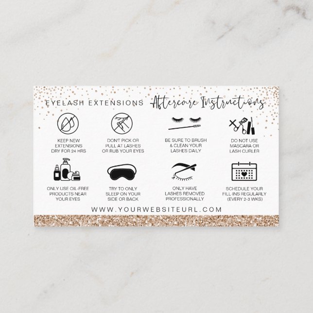 Lash Extensions Aftercare Instructions Gold Gem Business Card (Back)