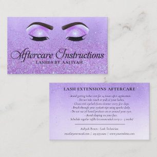 Lash Extensions Aftercare Purple Glam Glitter Eyes Business Card