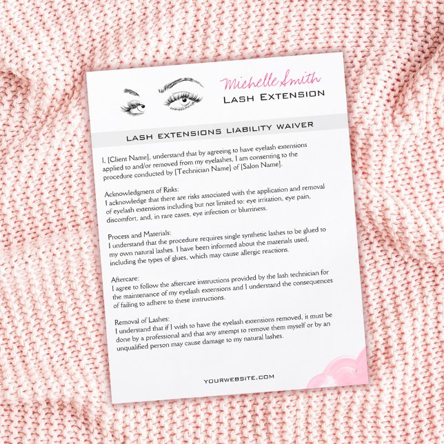 Lash extensions Minimalist Pink Liability Waiver  Flyer (Creator Uploaded)