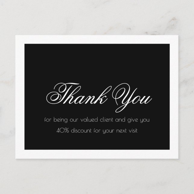 Lash Extensions Simple Black White Border Thank U Postcard (Front)