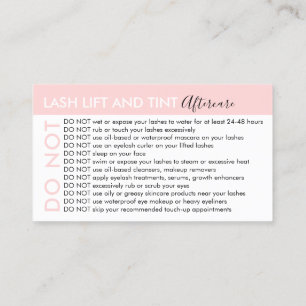 Lash Lift and Tint Avoids Advices Aftercare Business Card