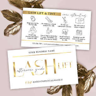 Lash Lift & Tint Aftercare Guide Glam White & Gold Business Card