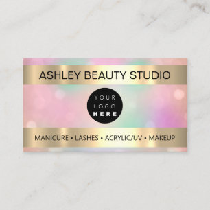 Lash Makeup Nail Hairdresser Logo Gold Powder Business Card