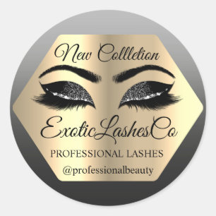 Lash Packaging Makeup Artist Gold Eyes Black Classic Round Sticker