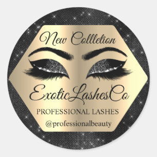 Lash Packaging Makeup Artist Gold Eyes Black Spark Classic Round Sticker