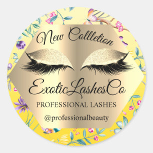 Lash Packaging. Tropical Gold Green Spring Summer Classic Round Sticker