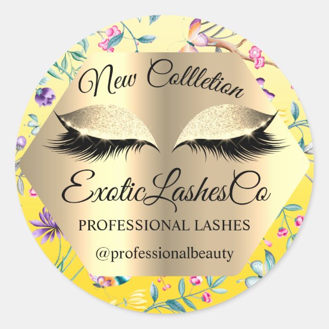 Lash Packaging. Tropical Gold Green Spring Summer Classic Round Sticker (Front)