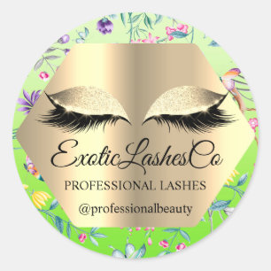 Lash Packaging. Tropical Gold Name Spring Meadow Classic Round Sticker