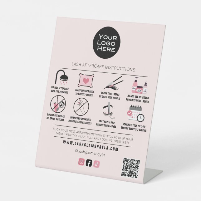 Lash Salon Eyelash Extension Aftercare Insturction Pedestal Sign (Front)