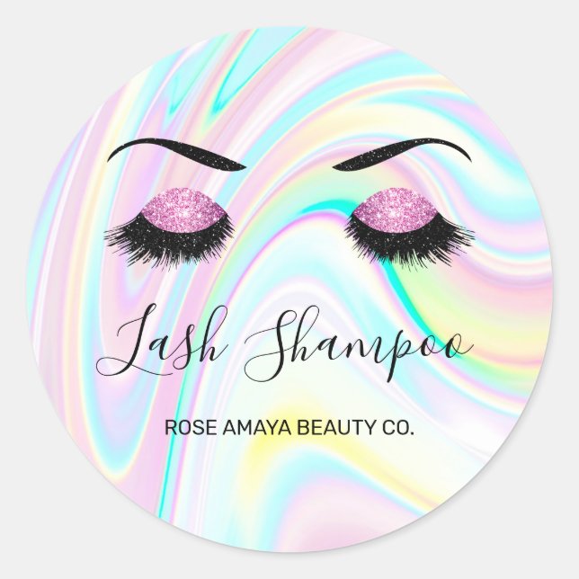 Lash Shampoo Purple Glitter Eyes Pastel Holography Classic Round Sticker (Front)