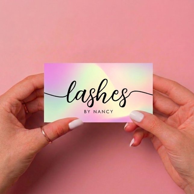 Lash Stylist Elegant Script Typography Holographic Business Card (Creator Uploaded)