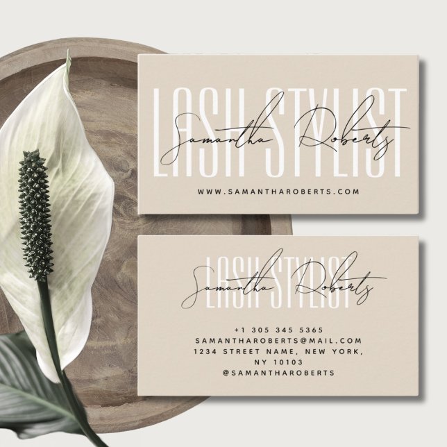 Lash stylist modern typography light tan business card (Creator Uploaded)