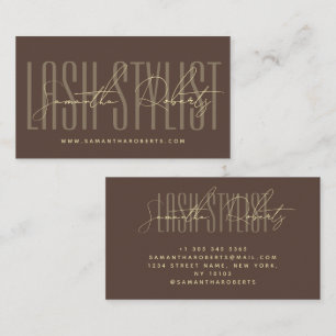 Lash stylist modern typography script brown business card