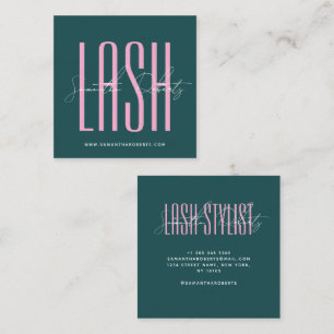 Lash stylist modern typography script green square business card