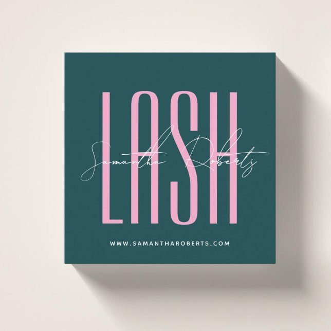 Lash stylist modern typography script green square business card (Creator Uploaded)