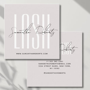 Lash stylist modern typography script pearl pink square business card