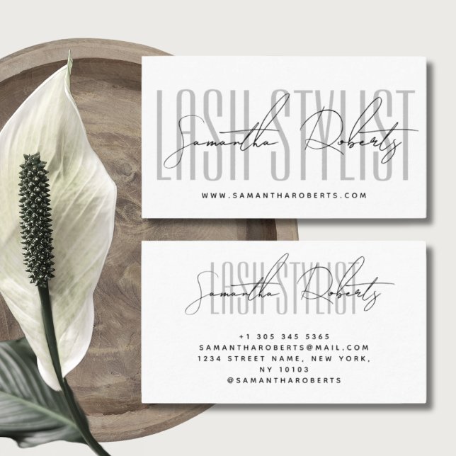 Lash stylist modern typography script white business card (Creator Uploaded)