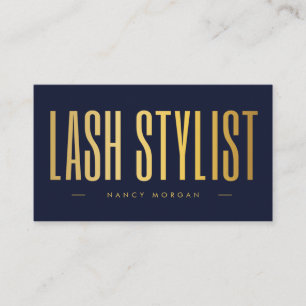 Lash Stylist QR Code & Logo Navy And Gold Business Card