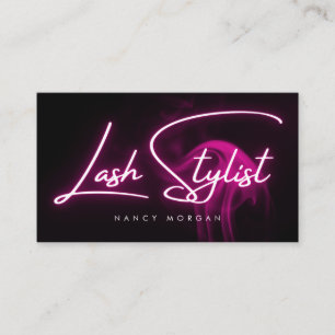 Lash Stylist Typography Pink Neon  Business Card