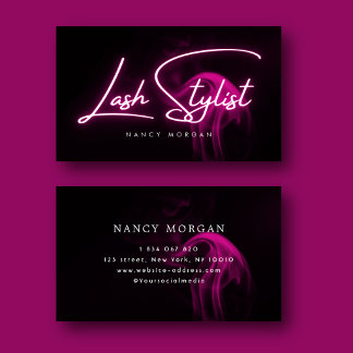 Lash Stylist Typography Pink Neon  Business Card
