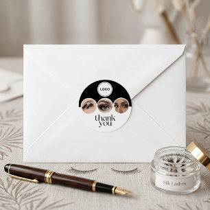 Lash Tech 3 Photo Logo Black And White Thank You  Classic Round Sticker