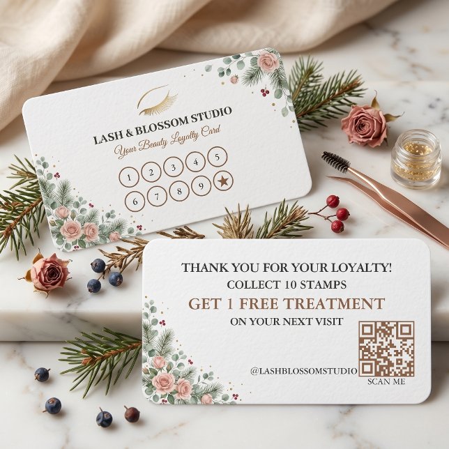 Lash Tech Holiday Loyalty Punch Card Botanical (Lash Tech Holiday Loyalty Punch Card Botanical)