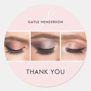 Lash Tech Studio Script Monogram Photo Thank You Classic Round Sticker