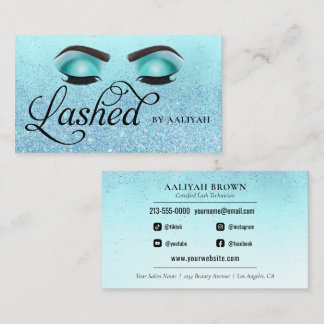 Lash Tech Turquoise Blue Glam Glitter Eyes Business Card